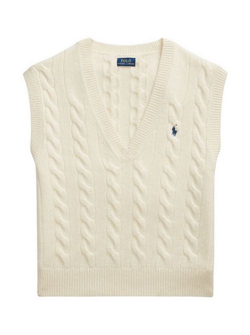 gilet donna a trecce crema Ralph Lauren | 211949994002